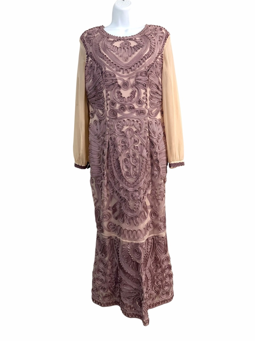 JS Collection Dusty Rose Soustache Embroidered Dress Size 12 Maxi Formal Wedding